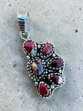 Kingman Red Rose Dahlia Half Flower Solid 925 Sterling Silver Pendant