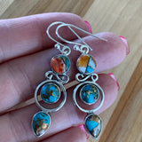 Kingman Turquoise & Spiny Oyster Solid 925 Sterling Silver Earrings