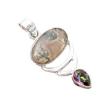 Horse Canyon Moss Agate & Fire Topaz Solid 925 Sterling Silver Pendant