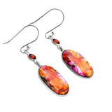 Orange Dahlia & Garnet Solid 925 Sterling Silver Earrings