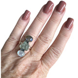 Labradorite Aquamarine Moonstone Solid 925 Sterling Silver Ring 6.5