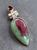 Ruby Zoisite & Garnet Solid 925 Sterling Silver Pendant