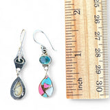 Kingman Cotton Candy Turquoise & Blue Topaz Solid 925 Sterling Silver Earrings