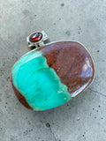 Chrysoprase & Garnet Solid 925 Sterling Silver Pendant