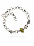 Moldavite, Herkimer Diamond & Meteorite Solid 925 Sterling Silver Bracelet