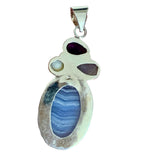 Blue Lace Agate Pearl Amethyst Moonstone Solid 925 Sterling Silver Pendant