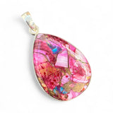 Kingman Pink Dahlia Turquoise Solid 925 Sterling Silver Pendant