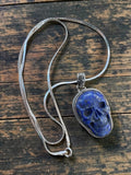 Skull Blue Lapis Solid 925 Sterling Silver Pendant with chain