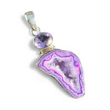 Purple Solar Quartz & Amethyst Solid 925 Sterling Silver Pendant