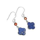 CLOVER Blue Lapis & Garnet Solid 925 Sterling Silver Earrings
