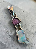 Ethiopian Opal & Pink Tourmaline Solid 925 Sterling Silver Pendant
