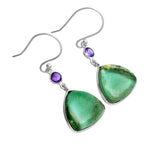 Variscite & Amethyst Solid 925 Sterling Silver Earrings
