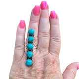 Long Turquoise Solid 925 Sterling Silver Ring 6.5