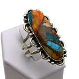 Kingman Turquoise & Spiny Oyster Solid 925 Sterling Silver Ring