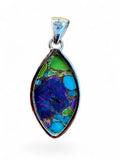 Blue, Green & Purple Turquoise Solid 925 Sterling Silver Pendant