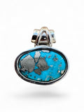 Kingman Turquoise with Pyrite Solid 925 Sterling Silver Pendant