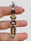 Prasiolite. Citrine, Amethyst, Fire Topaz Solid 925 Sterling Silver Pendant with 20 inch chain necklace