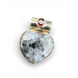HEART Larvikite & Garnet & Solid 925 Sterling Silver Pendant