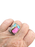 Kingman Cotton Candy Turquoise Solid 925 Sterling Silver Ring 7