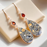 Maligano Jasper & Garnet Solid 925 Sterling Silver Earrings