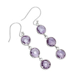 Triple Amethyst Solid 925 Sterling Silver Earrings