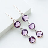 Triple Amethyst Solid 925 Sterling Silver Earrings