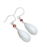 White Opal & Garnet Solid 925 Sterling Silver Earrings
