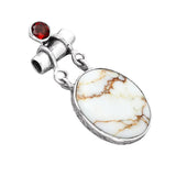 Wild Horse Jasper & Garnet Solid 925 Sterling Silver Pendant