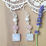 Rainbow Moonstone, Pink Opal & Pearl Solid 925 Sterling Silver Earrings