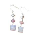 Rainbow Moonstone, Pink Opal & Pearl Solid 925 Sterling Silver Earrings