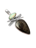 Hypersthene & Fire Opal Solid 925 Sterling Silver Pendant
