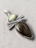 Hypersthene & Fire Opal Solid 925 Sterling Silver Pendant