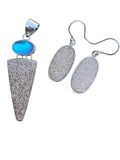 Peach Druzy & Luminite Solid 925 Sterling Silver Pendant & Earrings Set