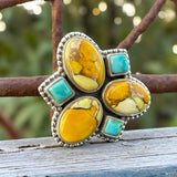 Kingman Honey Dahlia & Turquoise Solid 925 Sterling Silver Ring 8