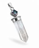 Lemurian Quartz & Rainbow Fire Topaz Solid 925 Sterling Silver Pendant
