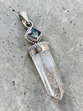 Lemurian Quartz & Rainbow Fire Topaz Solid 925 Sterling Silver Pendant