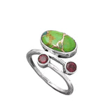 Green& Blue Turquoise & Garnet Solid 925 Sterling Silver Ring 8