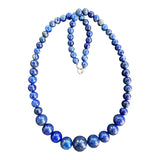 Blue Lapis Lazuli Graduated Beaded Necklace – 18” Natural Gemstone Jewelry, Handcrafted