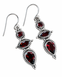 Triple Garnet Solid 925 Sterling Silver Earrings