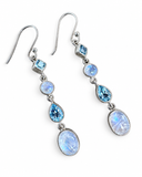 Rainbow Moonstone & Blue Topaz Solid 925 Sterling Silver Earrings