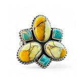 Kingman Honey Dahlia & Turquoise Solid 925 Sterling Silver Ring 10.5
