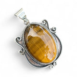 Tiger Eye Pendant – Solid 925 Sterling Silver, Handmade Artisan Jewelry