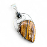 Tiger Eye & Black Onyx Solid 925 Sterling Silver Pendant