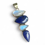 Blue Lapis & Rainbow Moonstone Solid 925 Sterling Silver Pendant