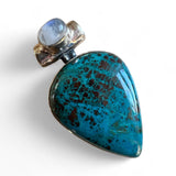 Shattuckite & Rainbow Moonstone Solid 925 Sterling Silver Pendant