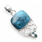 Shattuckite & Blue Topaz Solid 925 Sterling Silver Pendant
