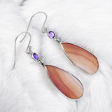 Lake Superior Agate & Amethyst Solid 925 Sterling Silver Earrings