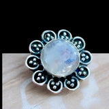 Rainbow Moonstone Flower Solid 925 Sterling Silver Ring