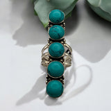 Long Turquoise Solid 925 Sterling Silver Ring 6