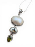 Pearl, White Topaz& Peridot Solid 925 Sterling Silver Pendant on 18 Inch chain